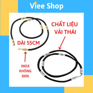 Dây chuyền nam vải dù đen bọc inox kim tiền may mắn tài lộc Thái Lan