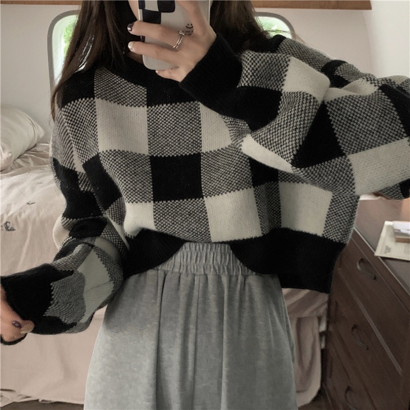 Áo len kẻ crotop 3 màu siu xinh áp mã còn 162k