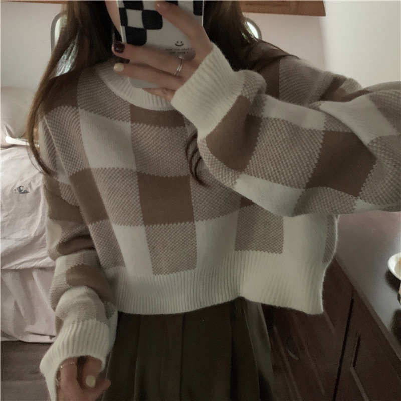 Áo len kẻ crotop 3 màu siu xinh áp mã còn 162k