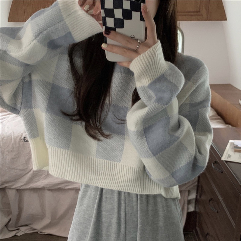 Áo len kẻ crotop 3 màu siu xinh áp mã còn 162k