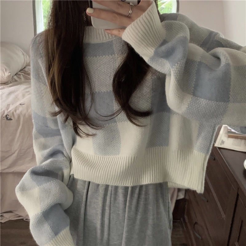 Áo len kẻ crotop 3 màu siu xinh áp mã còn 162k