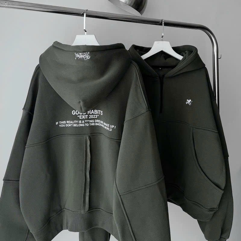Áo Khoác Lửng Nữ kiểu croptop dây kéo nón rộng 2 lớp logo Good habit túi trước cực to 777TPcroptop58