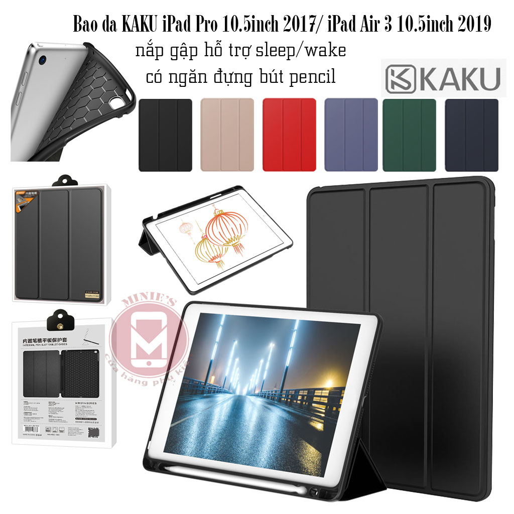 Bao da ốp lưng iKAKU cho iPad Pro 2017, iPad Air3 2019  TPU dẻo nắp gập có ngăn đựng bút pencil