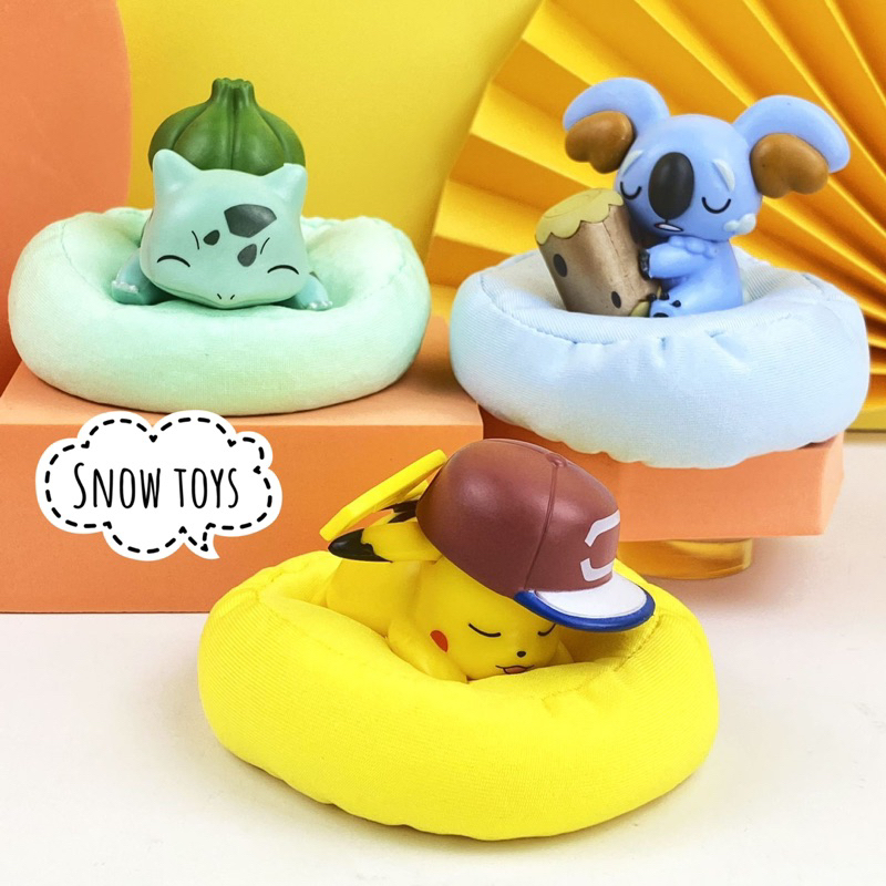 Mô hình Pokemon ngủ - Pikachu Bulbasaur Snorlax Jirachi Eevee Komala ngủ đáng yêu trên gối - Kích thước 9cm