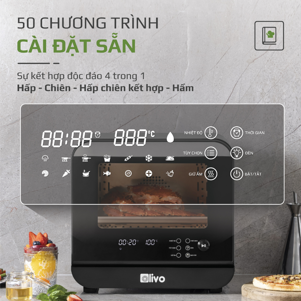 Nồi Chiên Hơi Nước OLIVO SF18 – 50 Chức Năng – Dung Tích 18L – Công Suất 2450W, Hàng Chính Hãng
