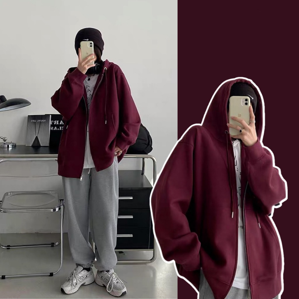 Áo khoác hoodie zip ATOKI nỉ mũ form rộng mặc đôi nam nữ 65 P11K11