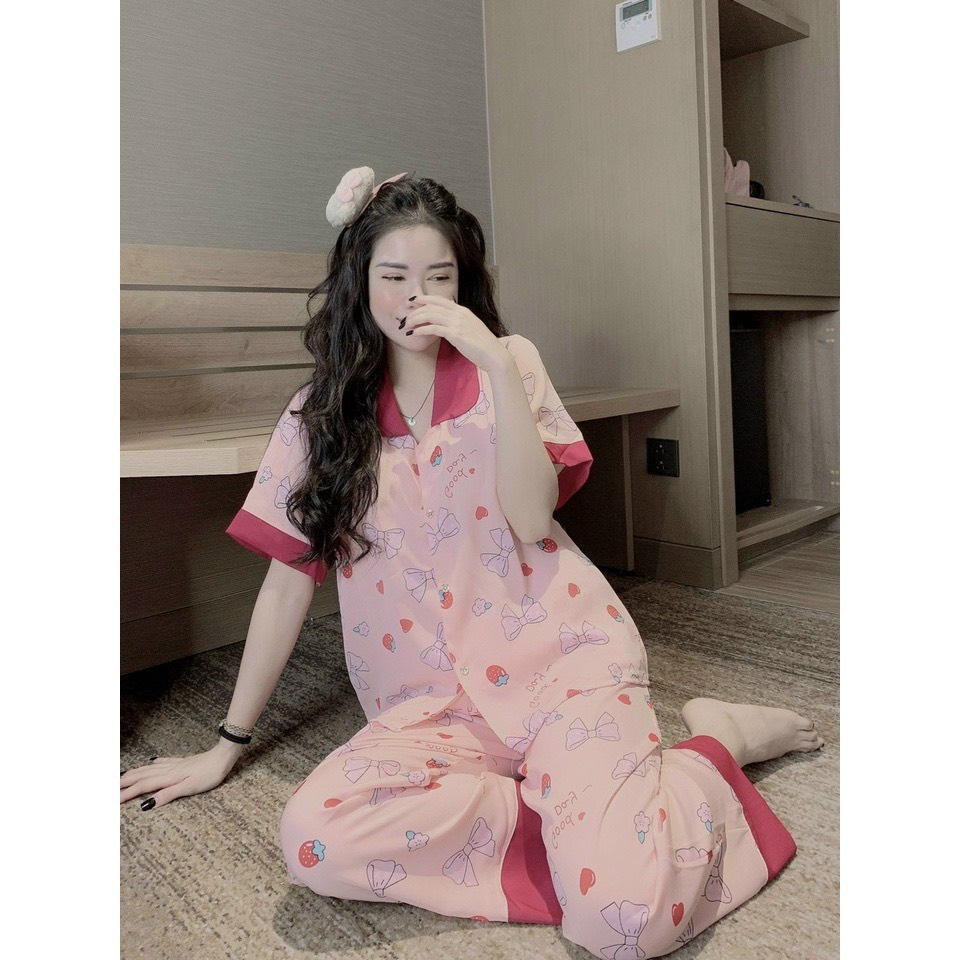 Bộ pijama cho nữ CỘC DÀI cổ sen HAVU SHOP dễ thương nhiều màu - Đồ bộ ngủ mặc nhà thiết kế nhiều hoạ tiết