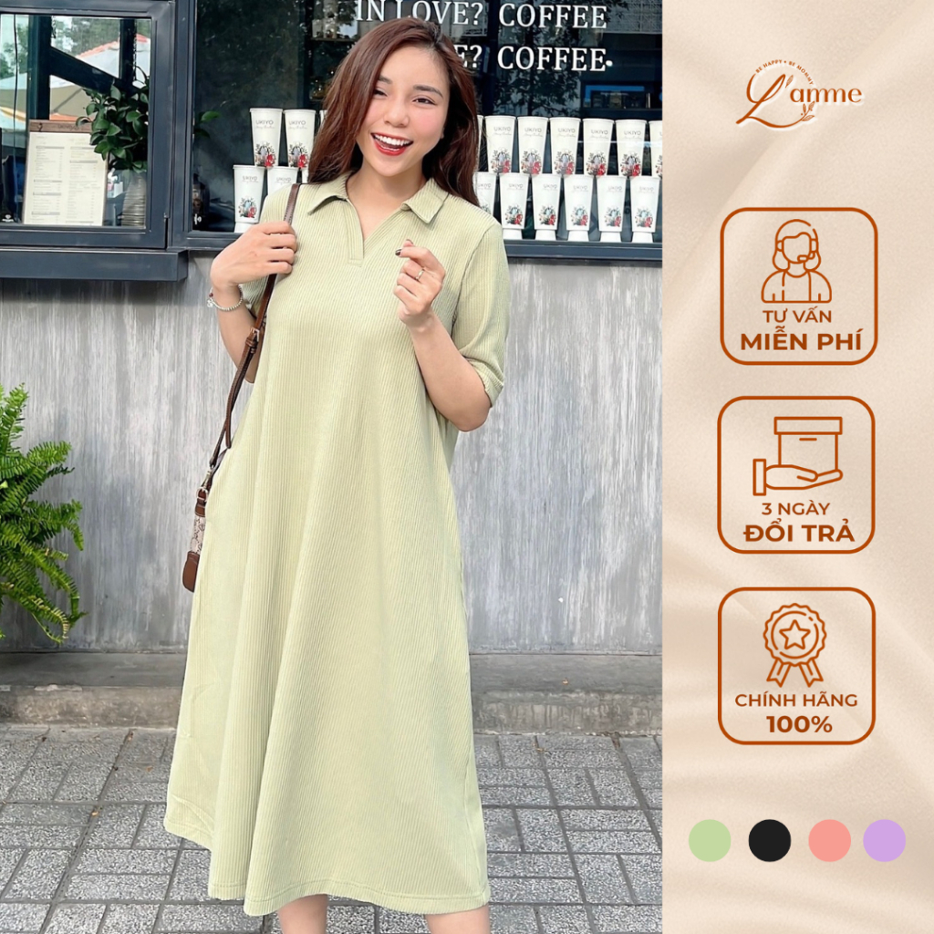 Váy bầu dáng suông Rika Dress cổ polo kiểu basic màu trơn dễ mix match đồ thiết kế bởi LAMME