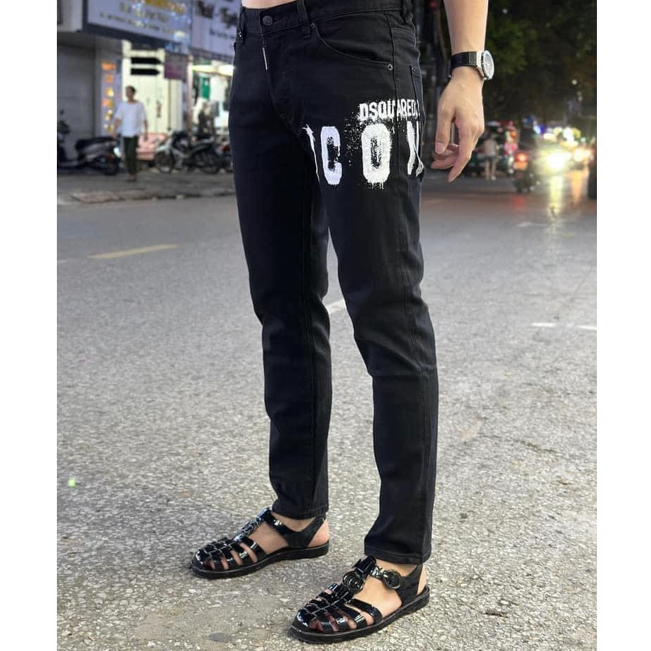 Quần Jean Nam DSQ2 Icon Đen Trơn Vẩy Sơn Quần Bò Xanh DSQ IION Phối Vẩy Sơn Màu Pha Bạc