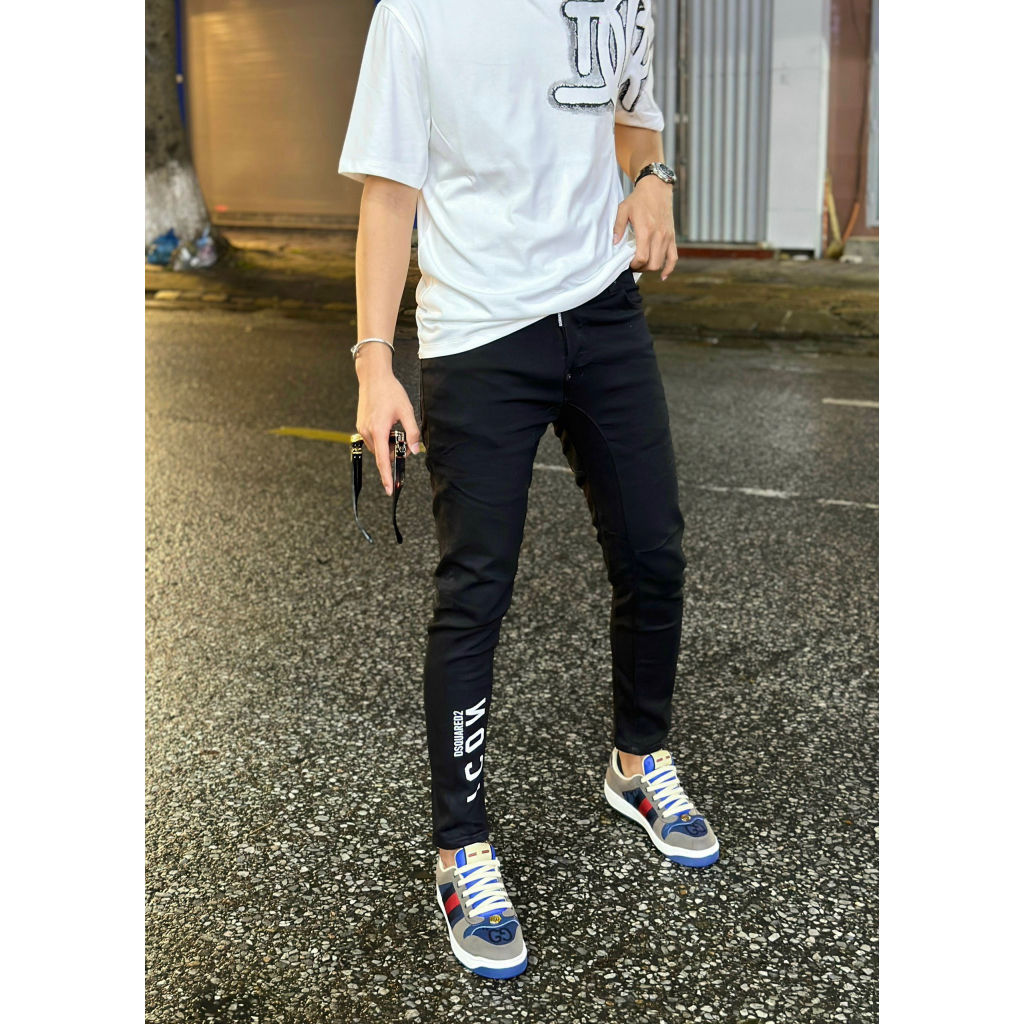 Quần Jean Đen Trơn Chữ Icon Trắng Vẩy Sơn Quần Bò dsq2 Icon chấm sơn thêu chữ thời trang cao cấp hot trend