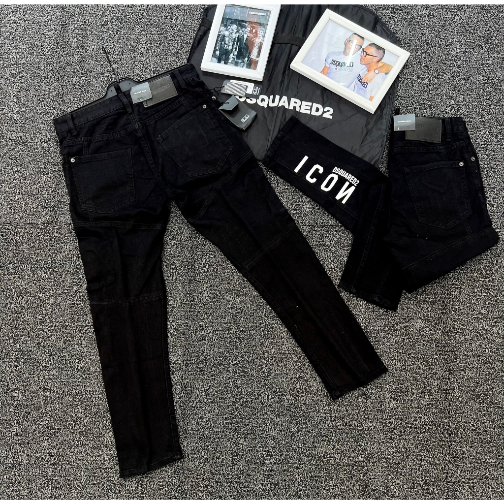 Quần Jean Đen Trơn Chữ Icon Trắng Vẩy Sơn Quần Bò dsq2 Icon chấm sơn thêu chữ thời trang cao cấp hot trend