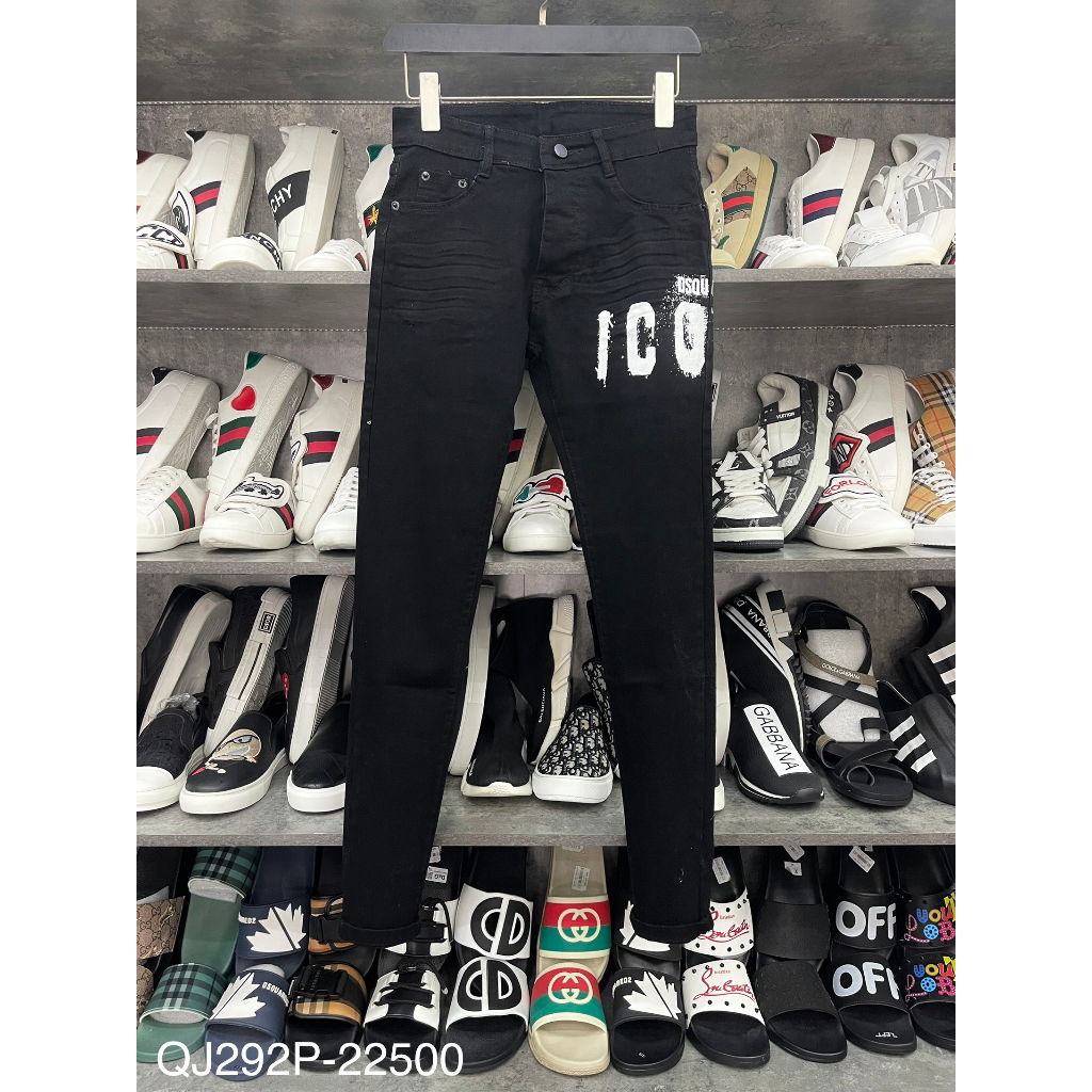 Quần Jean Đen Trơn Chữ Icon Trắng Vẩy Sơn Quần Bò dsq2 Icon chấm sơn thêu chữ thời trang cao cấp hot trend