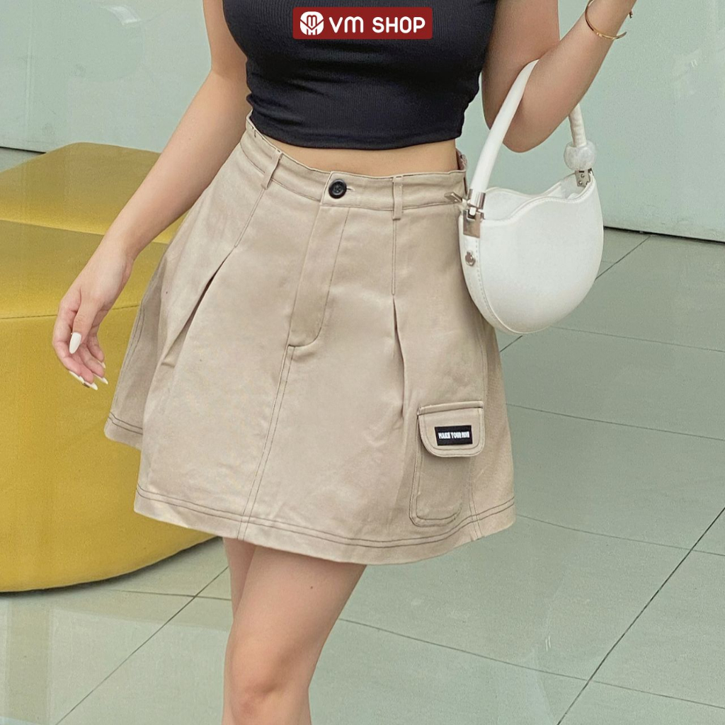Chân váy kaki chữ A VM Shop form ngắn dáng xòe kiểu túi nắp bên thời trang 020599 CVN00111