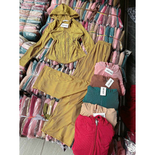 Set bộ nữ, đồ bộ nữ gân tăm lạnh quần ống rộng có túi, áo tay dài lai bầu có nón, bộ đồ nữ, đồ ủ kem