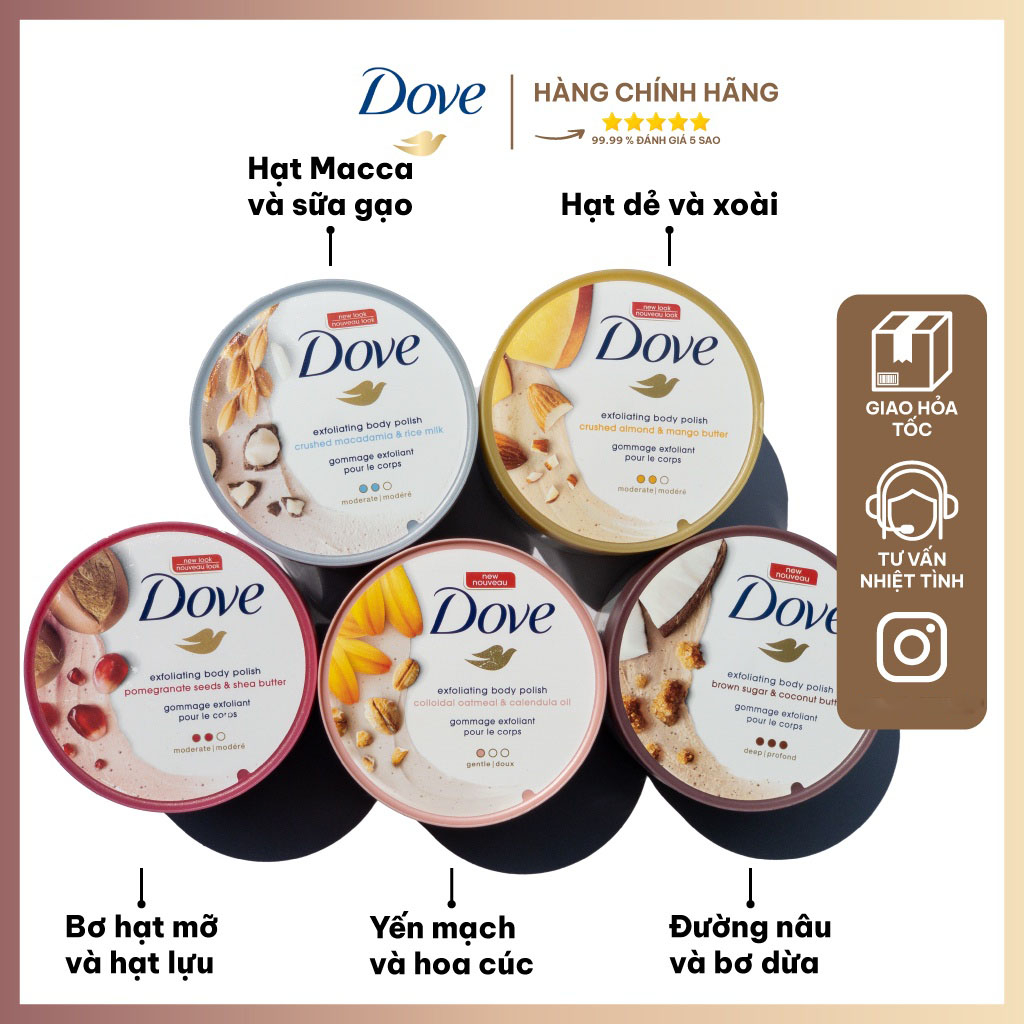 Tẩy Tế Bào Chết Dove Exfoliating Body Polish Scrub tẩy da chết, dưỡng ẩm toàn thân 298g - PUKA SHOP