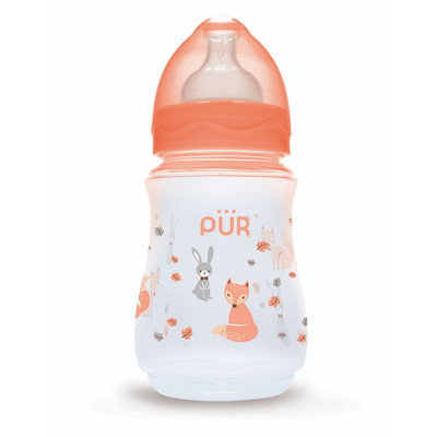 Bình sữa PUR cho bé cổ rộng đáy bầu 250ml (có sẵn núm M cho bé 3-6th)