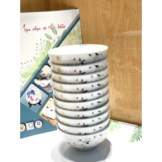 Bộ 10 bát ăn cơm hoạ tiết hoa sang trọng - sứ long hầu