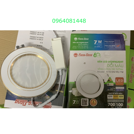 Đèn âm trần đổi màu Rạng Đông 7W/9W / 3 màu, viền vàng, phi 90/110