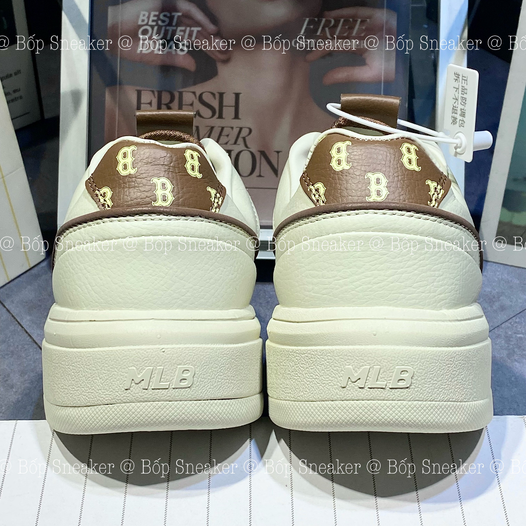 Giày MLB BIGBALL CHUNKY LINER B trắng nâu nhạt hot 2023