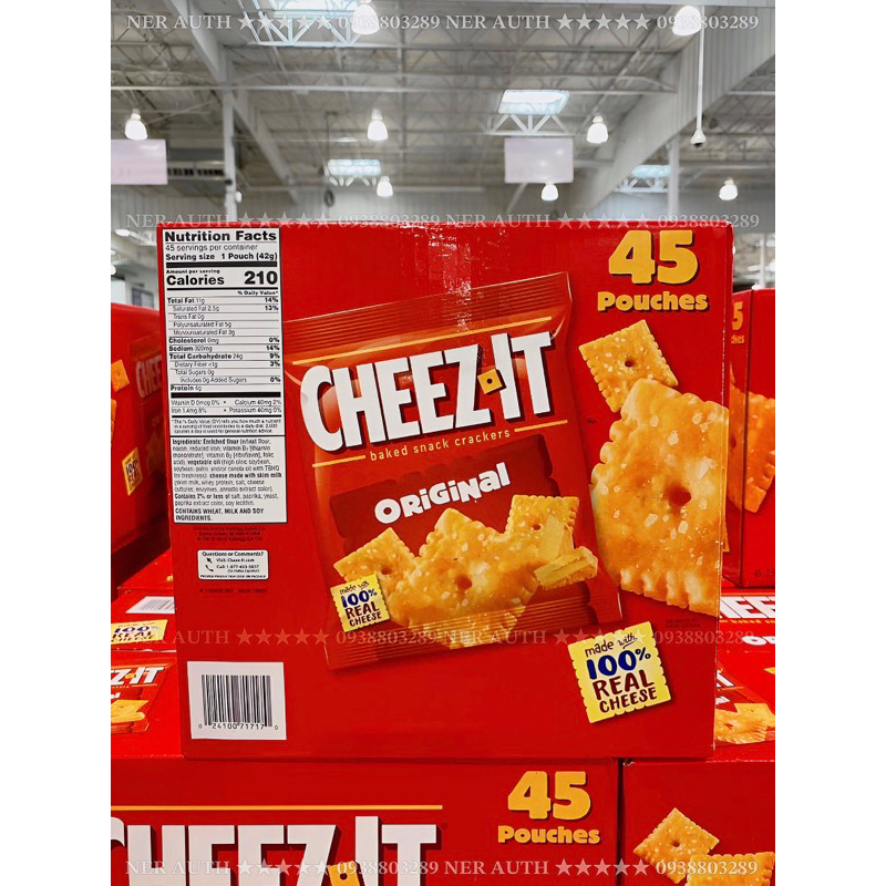 Bánh phô mai giòn Cheez It Baked Snack Crackers 100% Real Cheese gấp đôi phô mai tươi của Mỹ