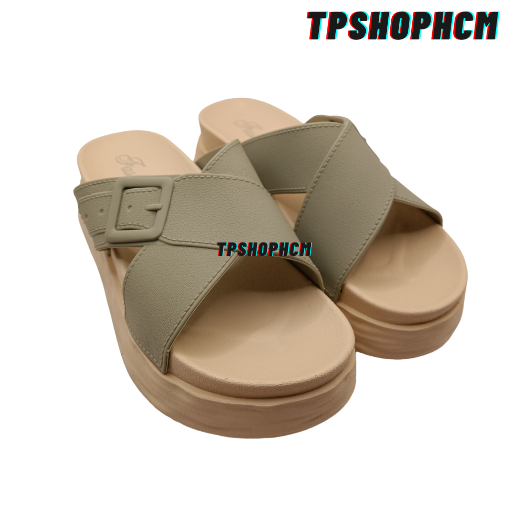 Dép nữ bánh mì quai chéo chất eva cao su hach chiều cao 5cm đế chống trơn trượt