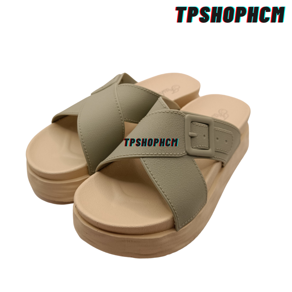 Dép nữ bánh mì quai chéo chất eva cao su hach chiều cao 5cm đế chống trơn trượt