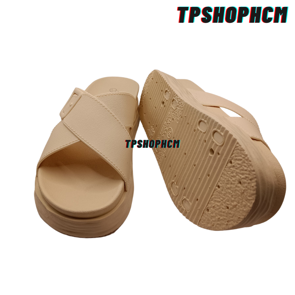 Dép nữ bánh mì quai chéo chất eva cao su hach chiều cao 5cm đế chống trơn trượt