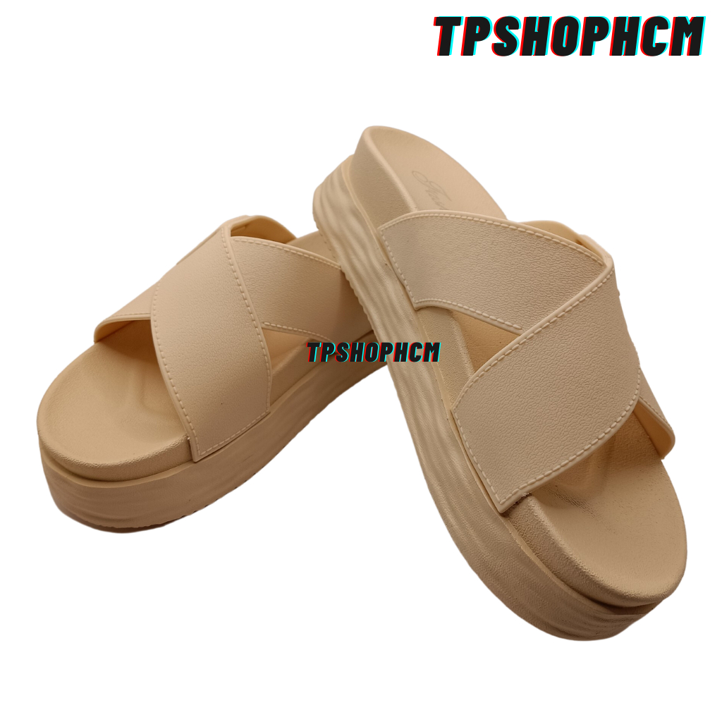 Dép nữ bánh mì quai chéo chất eva cao su hach chiều cao 5cm đế chống trơn trượt