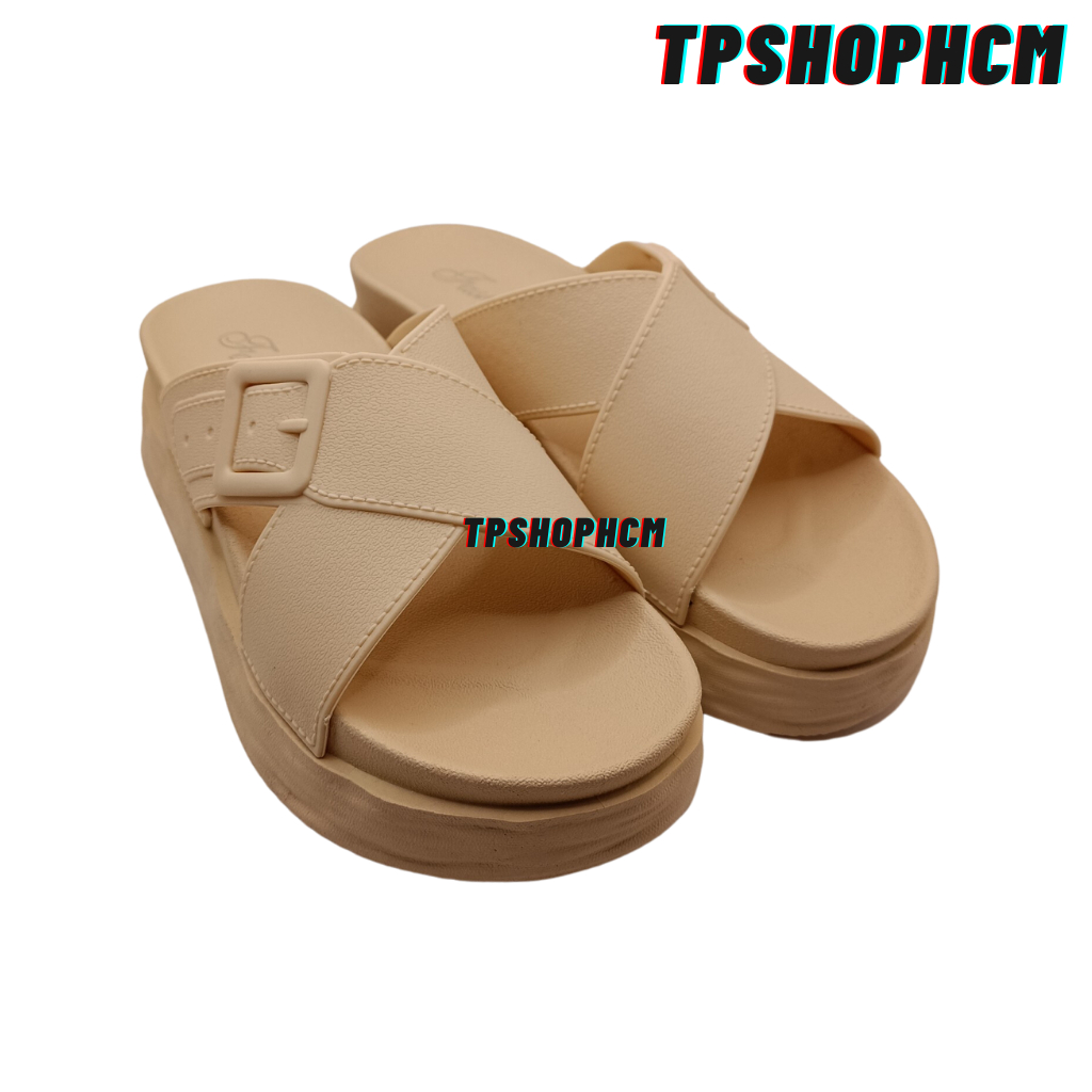 Dép nữ bánh mì quai chéo chất eva cao su hach chiều cao 5cm đế chống trơn trượt