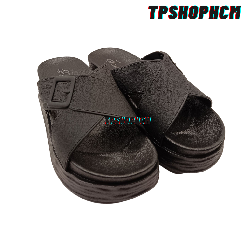 Dép nữ bánh mì quai chéo chất eva cao su hach chiều cao 5cm đế chống trơn trượt