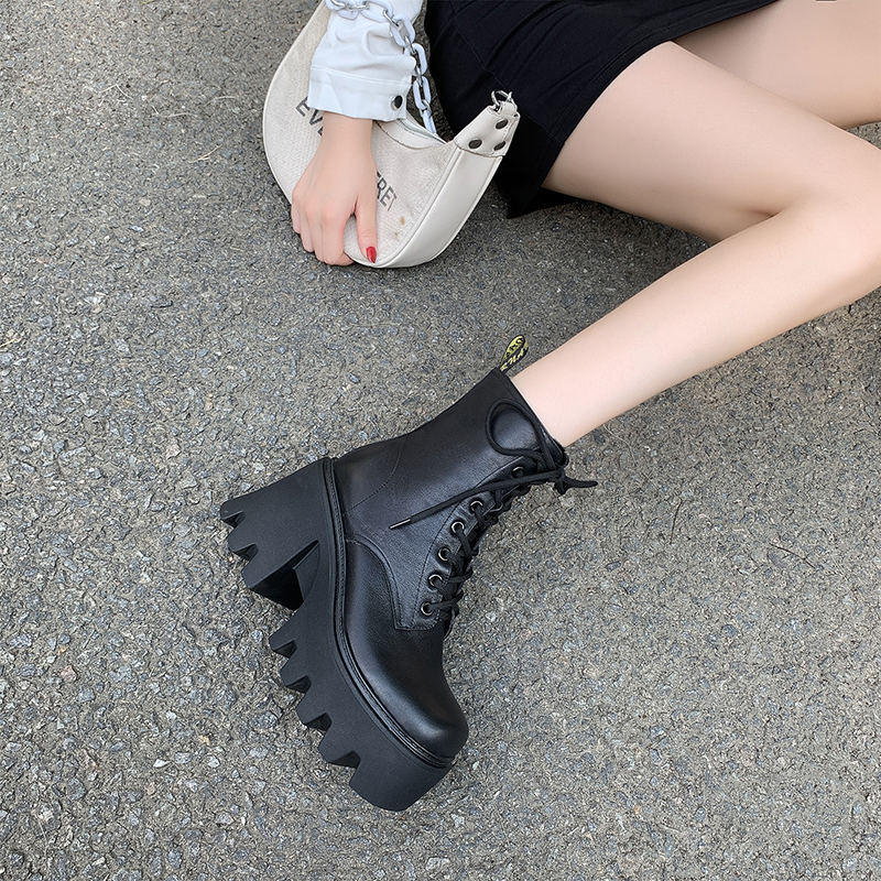 Giày bốt nữ cổ ngắn cá tính đẹp da cao cấp hot trend 2023 giày boot chiến binh siêu ngầu cao 8cm mã 102