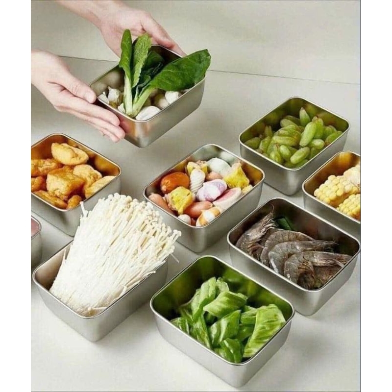 Khay đựng thực phẩm inox có nắp kích thước 13,5x10,5x5,8cm