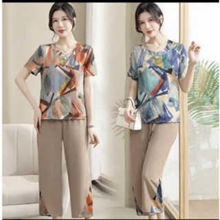 Đồ Bộ Trung Niên Nữ, Đồ Bộ Cát Lụa Hàn Châu Quần Đũi Xước, Quần Dài Tay Cộc Sang Trọng Trẻ Trung