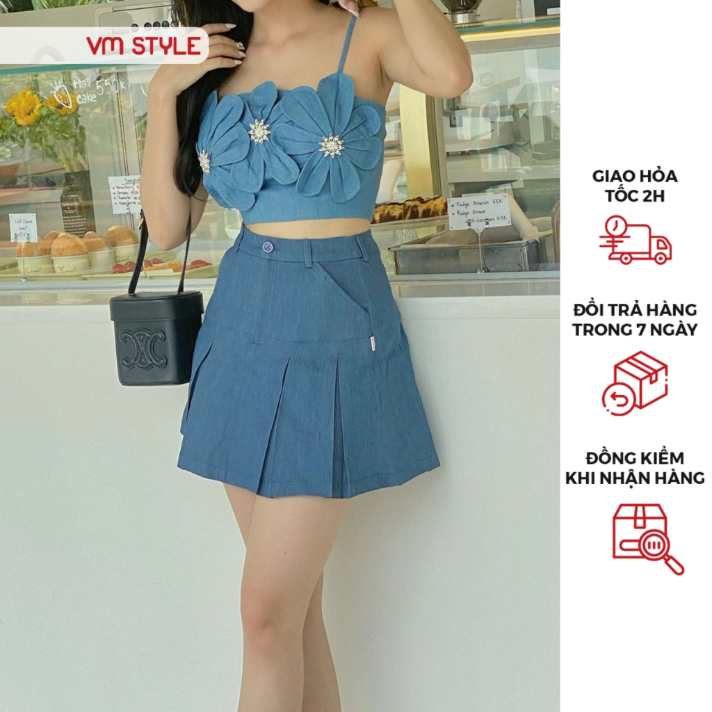 Chân váy nữ VMSTYLE form A ngắn cạp cao xếp ly kiểu basic, năng động đi học, đi chơi AM11 - CVN00124