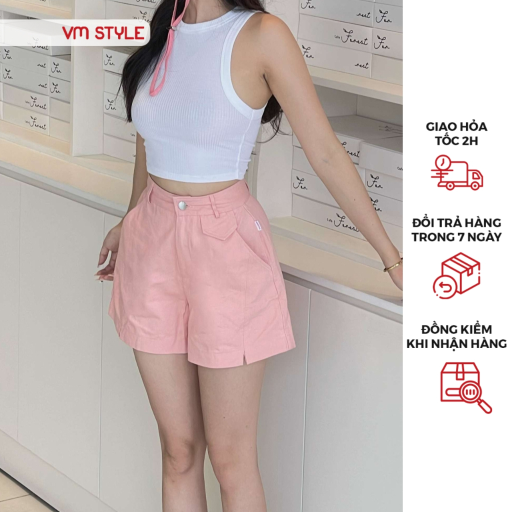 Quần short kaki nữ VMSTYLE xẻ lai túi nắp lưng cao ống rộng nhiều màu 813 - SKU00020