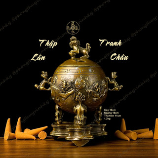 Lư Thập Lân Tranh Châu - Lư Lân Tròn Đốt Trầm - Vật Phẩm Đồng Thờ Cúng