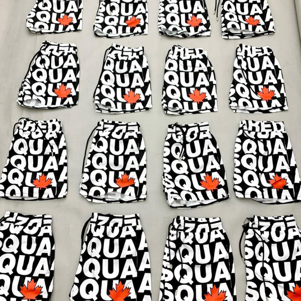 Quần Short DSQ2 Hoạ Tiết Chữ Monogram Hình Lá Phong Đỏ Cạp Chun - Quần Đùi Boy Phố Trend Năm Nay - bich_shop1807 QG010