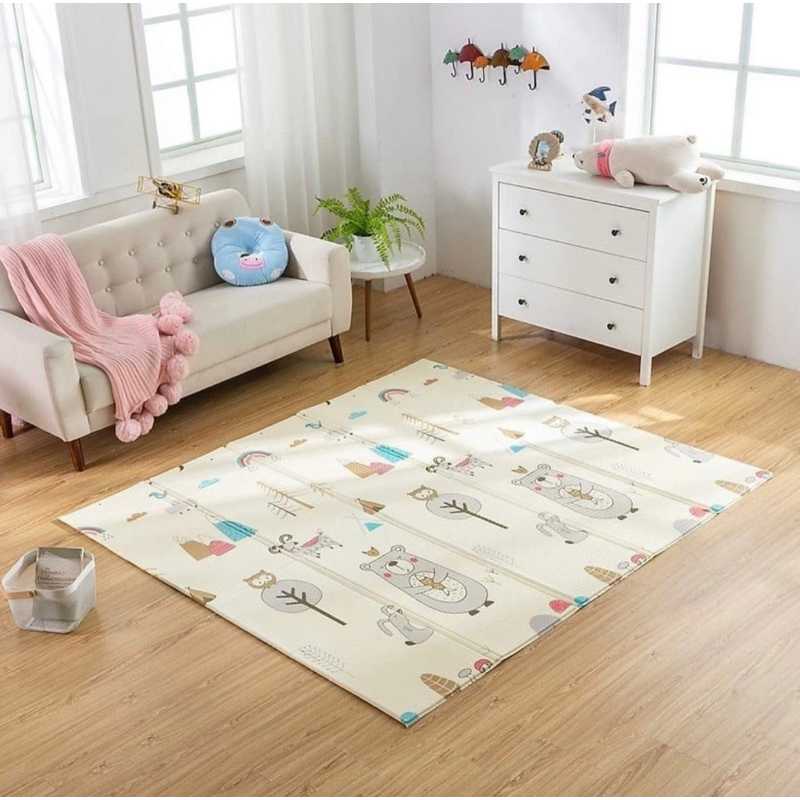 Thảm xốp xpe trải sàn cho bé, chiếu gấp gọn 2 mặt, tấm lót chống thấm cho bé tập bò kích thước 1m8 2m