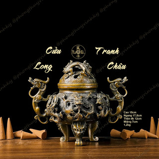 Lư Đồng Xông Trầm Chín Rồng - Cửu Long Đỉnh - Tượng Đồng Thờ Cúng