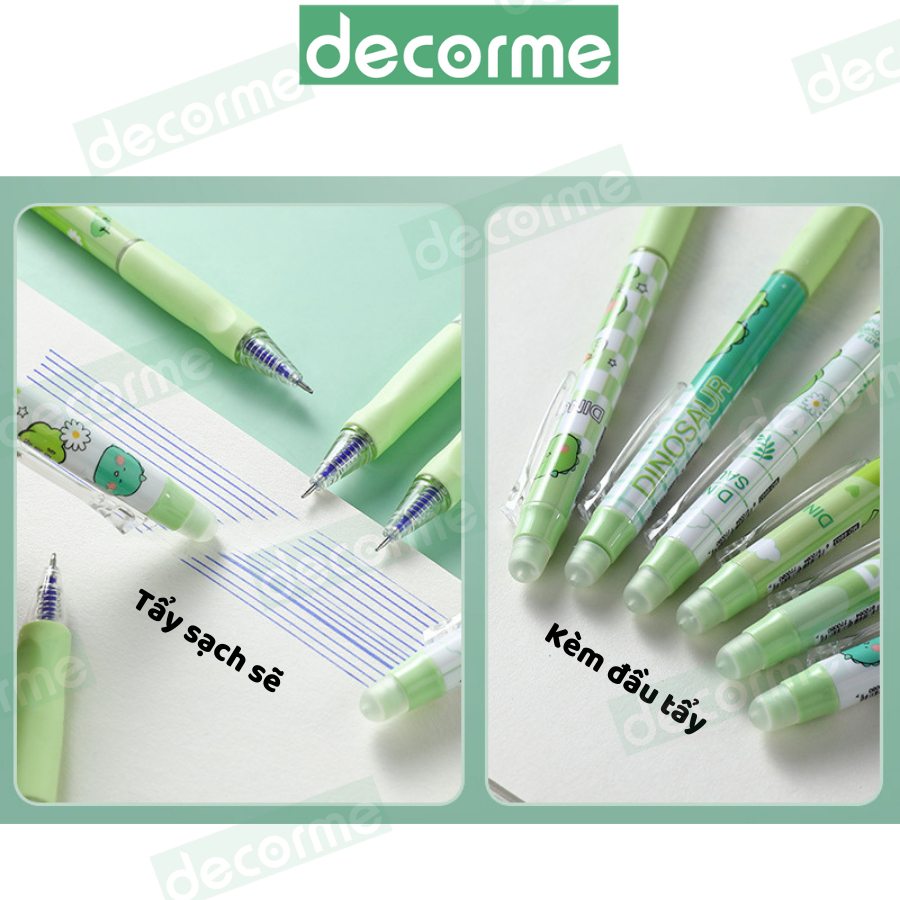 Hộp 6 Bút Gel Xóa Được mực Đen Xanh Decorme Bút bi bấm xóa được ngòi 0.5mm nhiều hình dễ thương