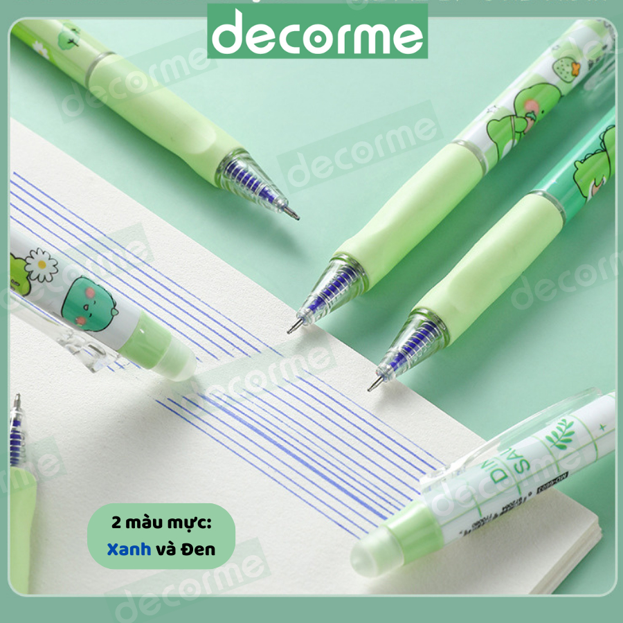 Hộp 6 Bút Gel Xóa Được mực Đen Xanh Decorme Bút bi bấm xóa được ngòi 0.5mm nhiều hình dễ thương