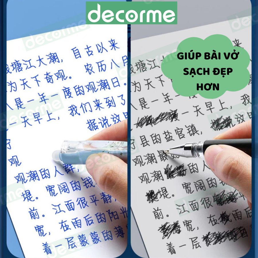 Hộp 6 Bút Gel Xóa Được mực Đen Xanh Decorme Bút bi bấm xóa được ngòi 0.5mm nhiều hình dễ thương