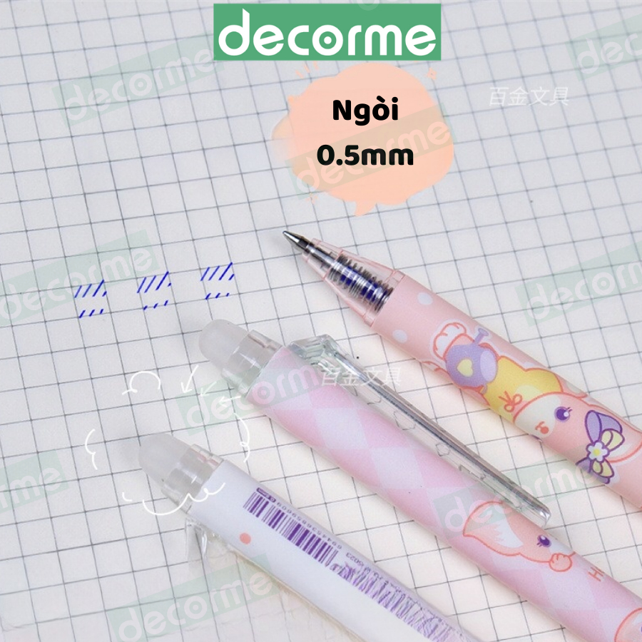 Hộp 6 Bút Gel Xóa Được mực Đen Xanh Decorme Bút bi bấm xóa được ngòi 0.5mm nhiều hình dễ thương