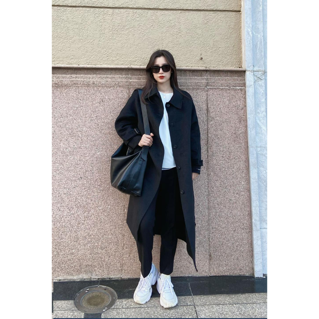 ÁO KHOÁC DẠ NỮ RE.FLEUR XUẤT HÀN DÁNG DÀI MÀU ĐEN