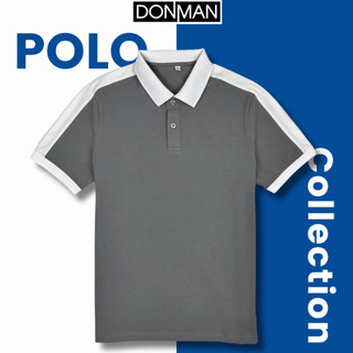 Áo thun polo nam donman chất liệu premium cvc pique phối kẻ sọc at53