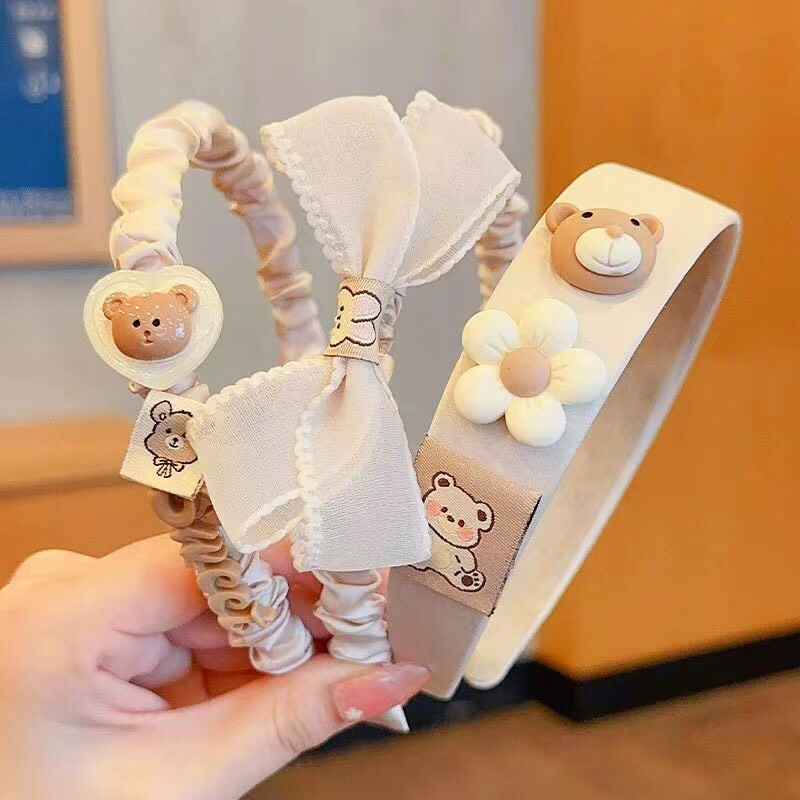 MVP3394 Set 3 Băng đô cài tóc/bờm tóc cho bé hoạt hình gấu dâu Lotso bọc vải caro phong cách Hàn Quốc xinh xắn