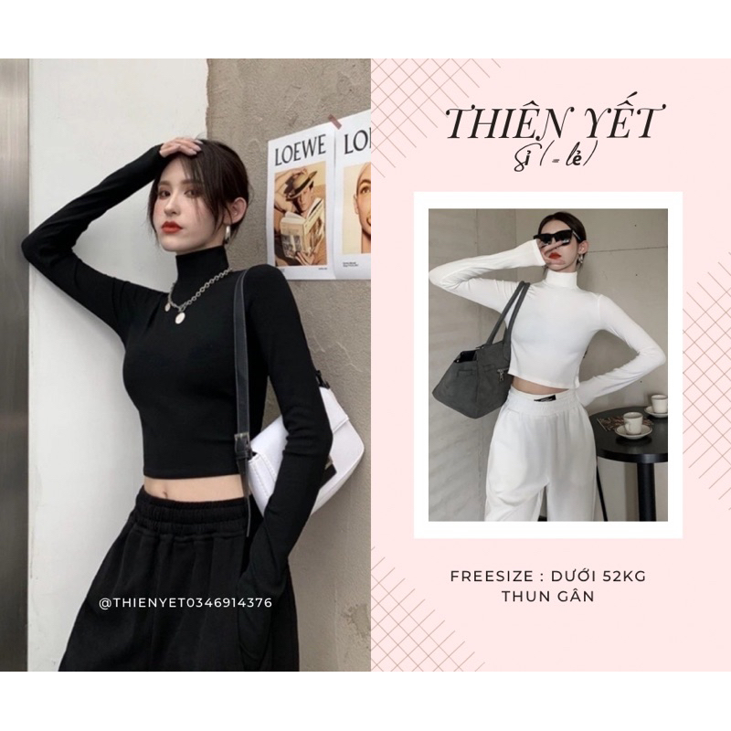 Áo croptop CỔ LỌ TAY DÀI trơn thun gân basic nữ - Thiên Yết