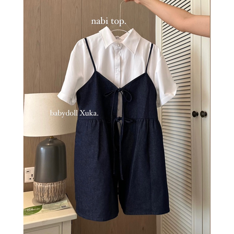 Áo babydoll denim Xuka 18made ✿ 𝐁𝐲 𝐄𝐢𝐠𝐡𝐭𝐞𝐞𝐧 𝐀𝐠𝐚𝐢𝐧 (dài 73cm)