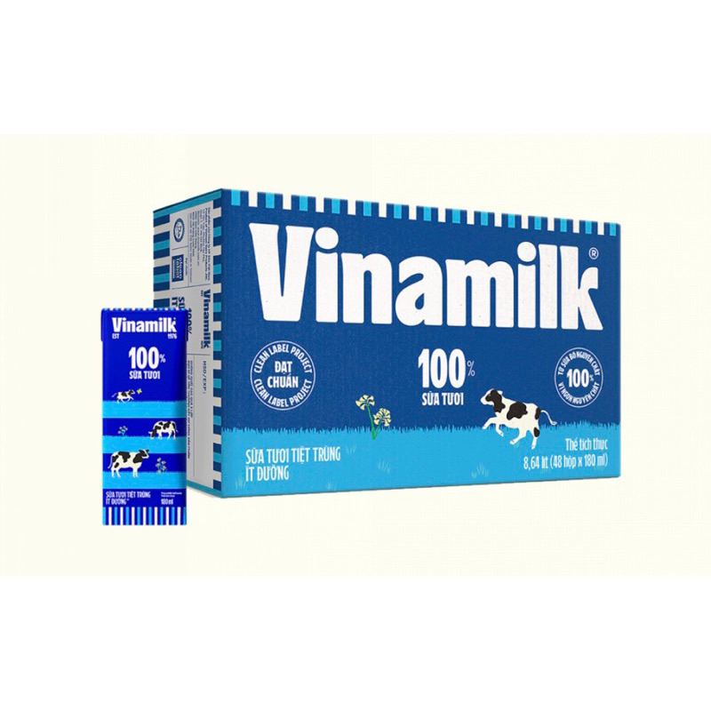 Thùng sữa tươi tiệt trùng 100% Vinamilk  48 hộp  180ml