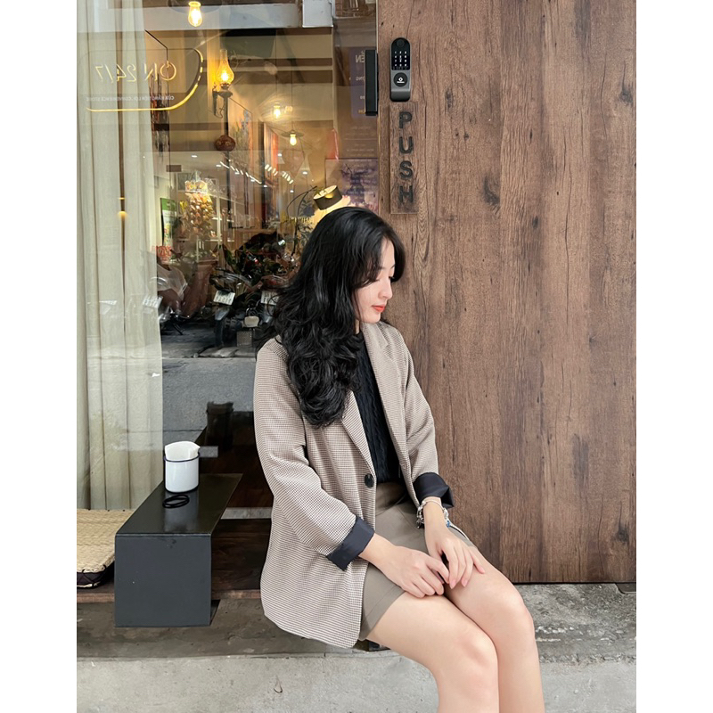 Áo blazer ziczac kẻ 4 màu form rộng thiết Ma Vie